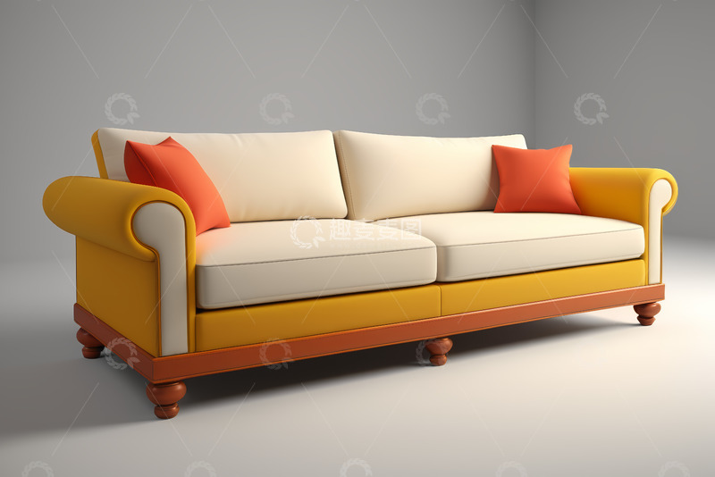 高清大图下载【趣麦麦图】双色拼接沙发带抱枕展示