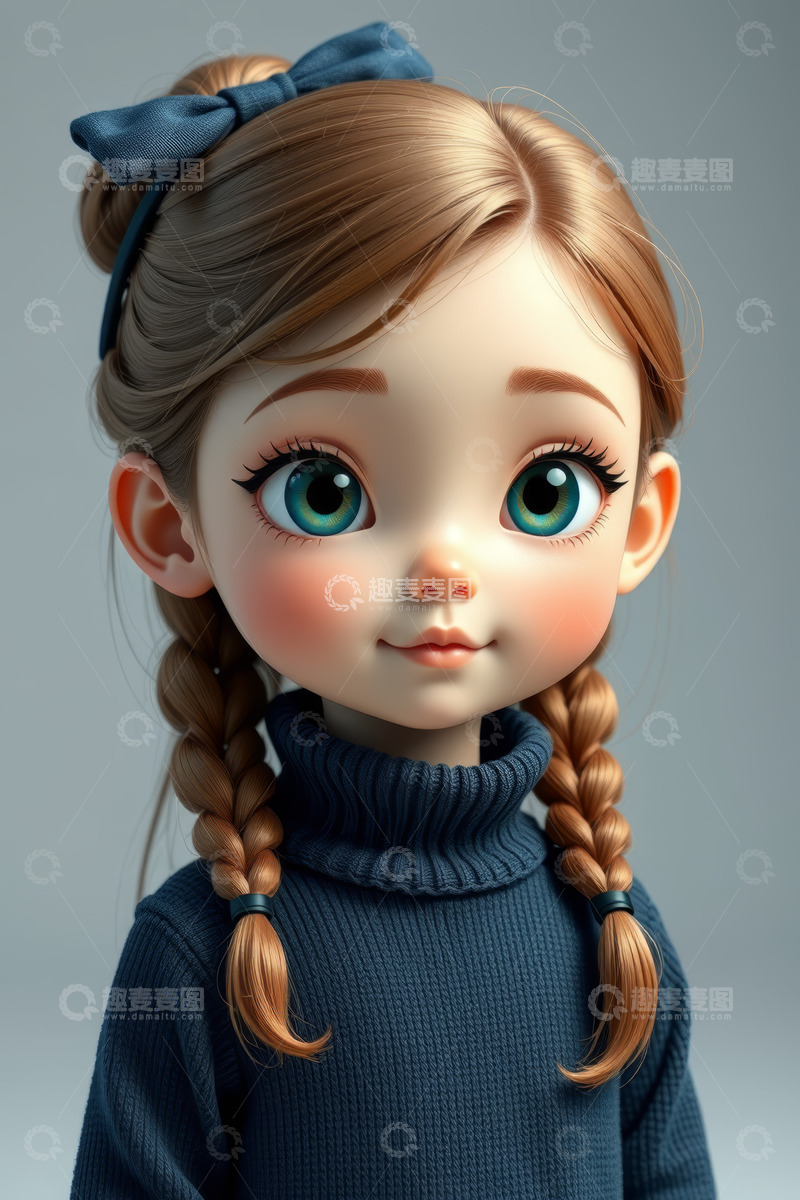 高清大图下载【趣麦麦图】可爱双麻花辫卡通小女孩