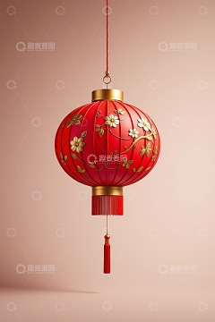 中式红色花卉图案灯笼