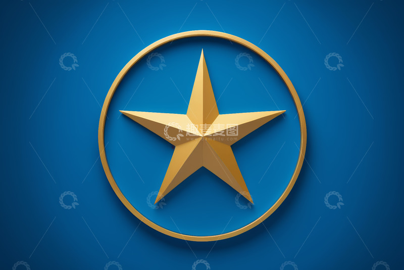 高清大图下载【趣麦麦图】蓝色背景金色五角星标志