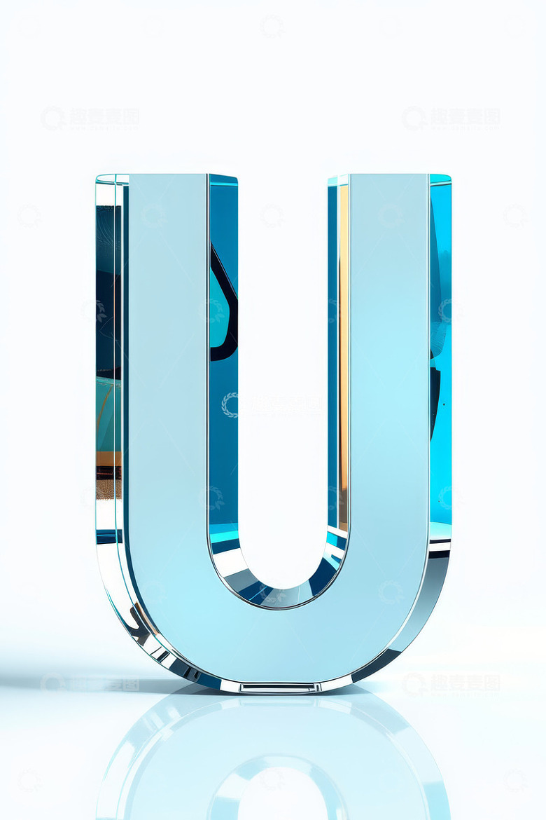蓝色立体字母U素材