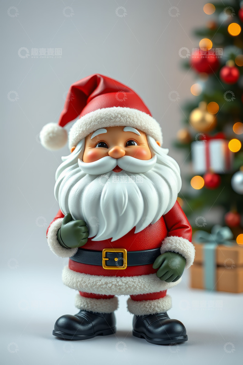 高清大图下载【趣麦麦图】圣诞老人摆件与圣诞树背景