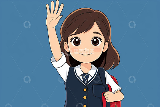 卡通女孩举手打招呼