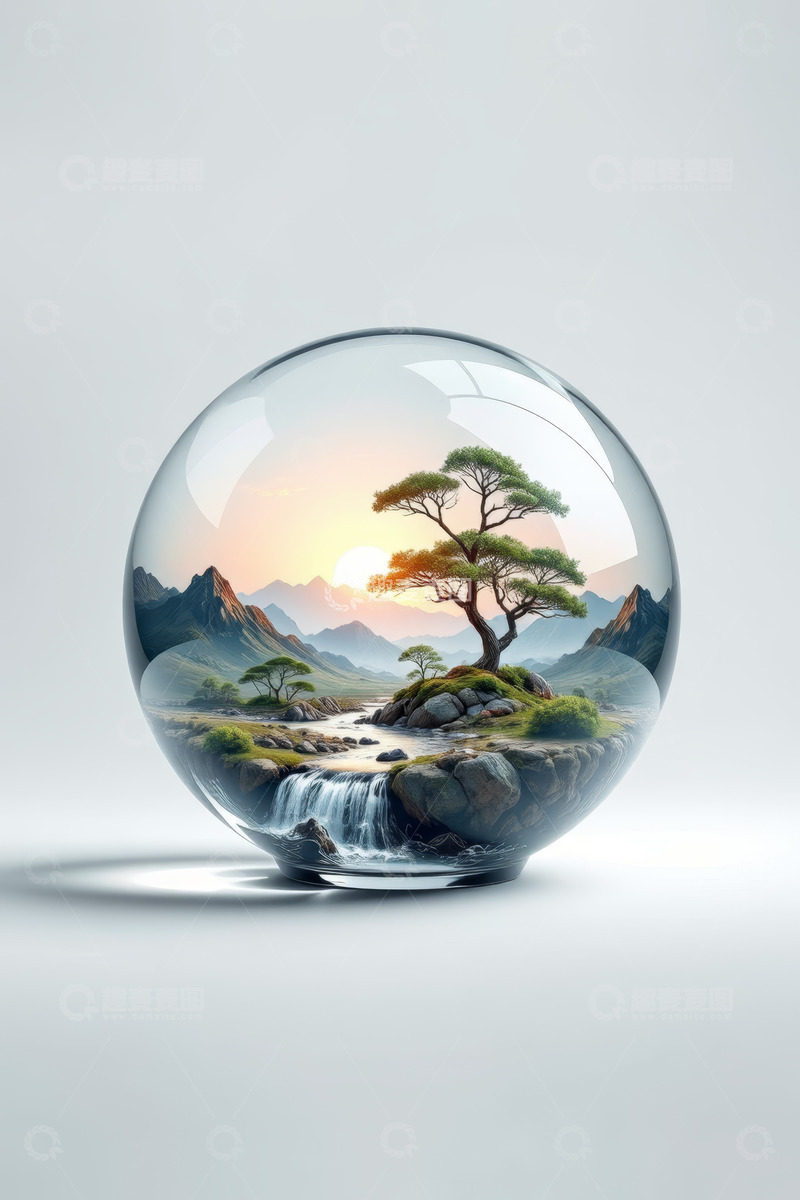 高清大图下载【趣麦麦图】玻璃球内自然风光景观