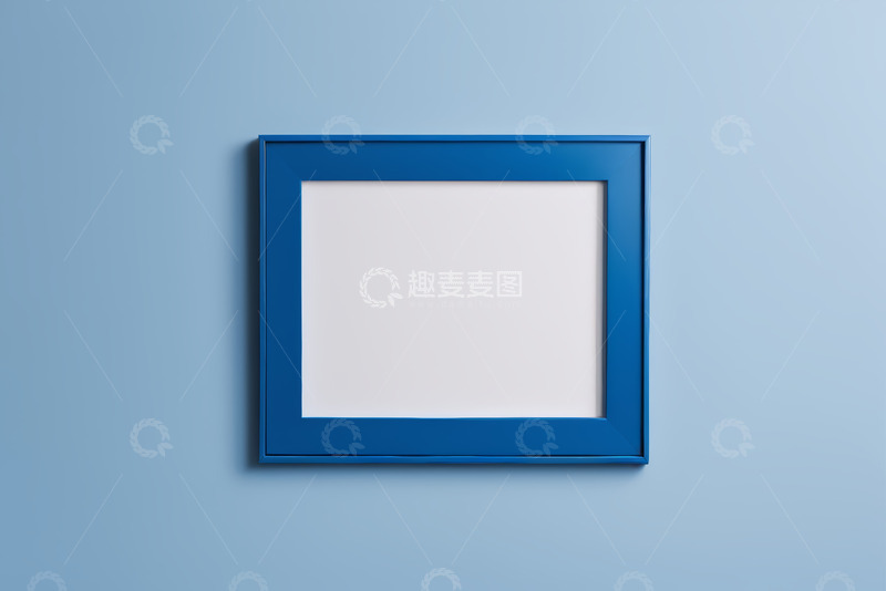 高清大图下载【趣麦麦图】蓝色相框挂于浅蓝色背景