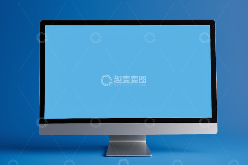 高清大图下载【趣麦麦图】蓝色背景下的电脑显示器