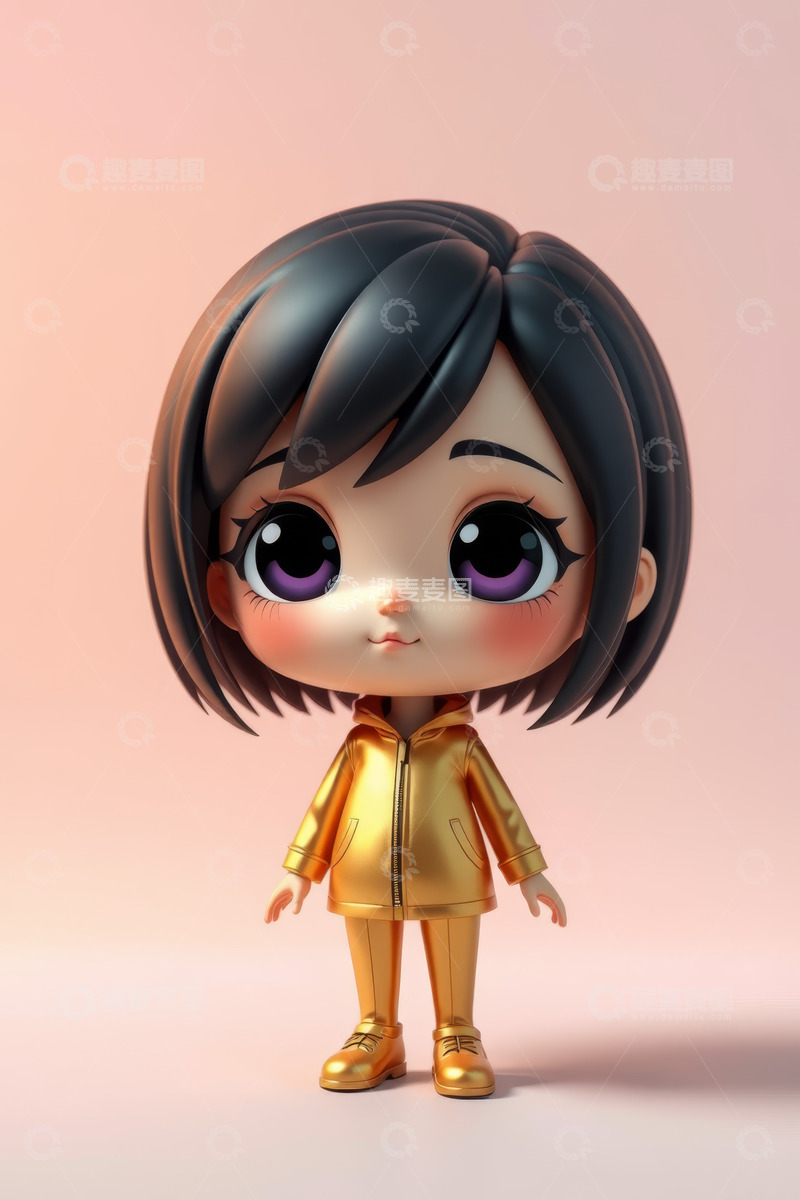 高清大图下载【趣麦麦图】可爱卡通女孩金色服装形象