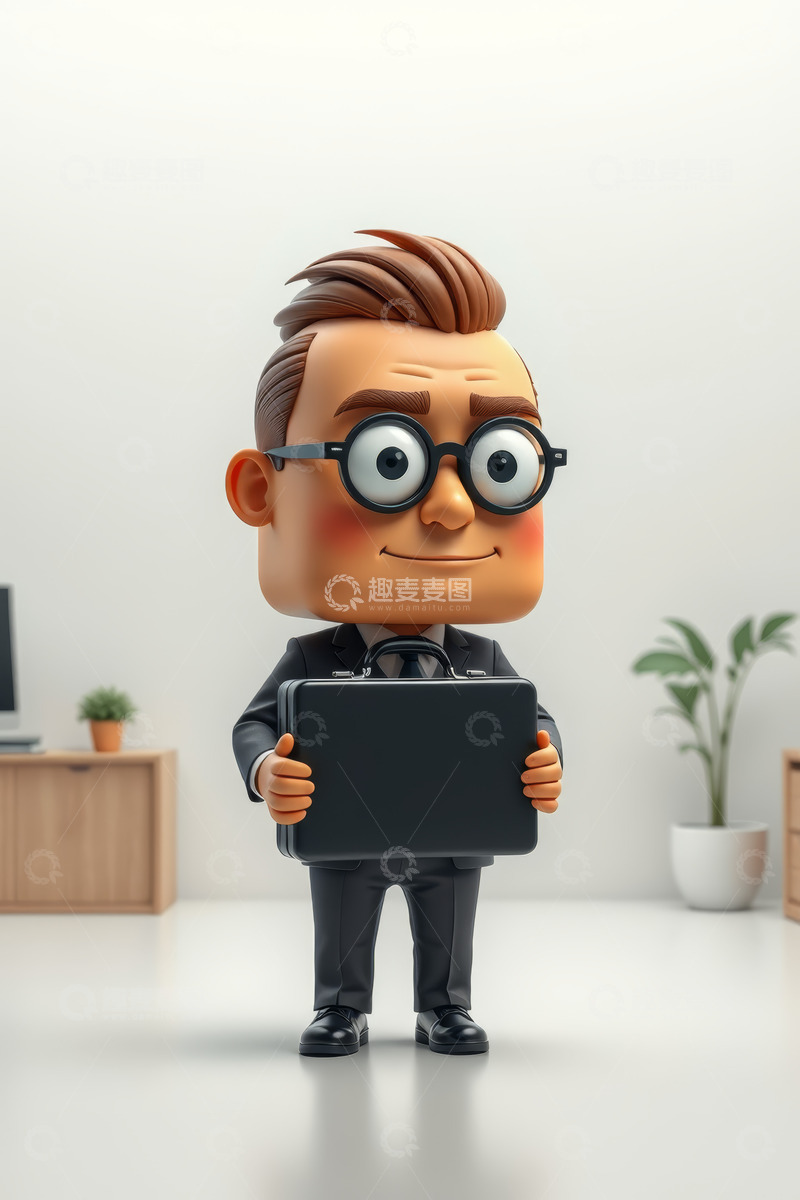 高清大图下载【趣麦麦图】卡通商人手持公文包形象