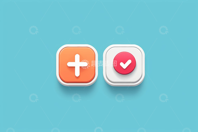 高清大图下载【趣麦麦图】橙色加号与红色对勾图标