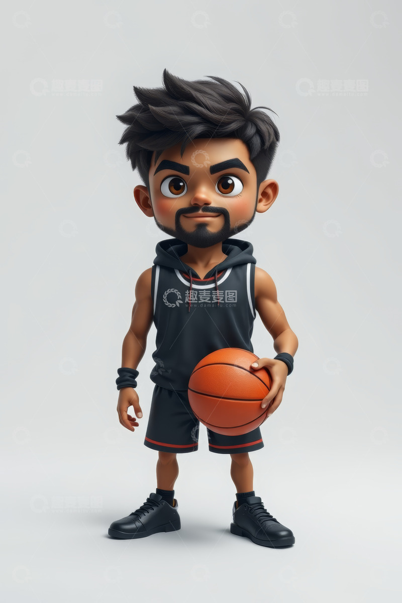 高清大图下载【趣麦麦图】卡通男孩手持篮球形象素材