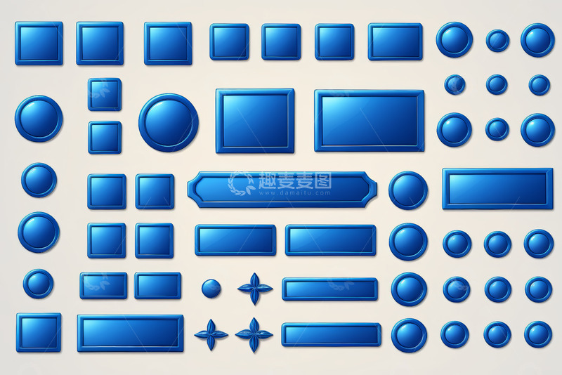 高清大图下载【趣麦麦图】蓝色现代抽象按钮设计素材