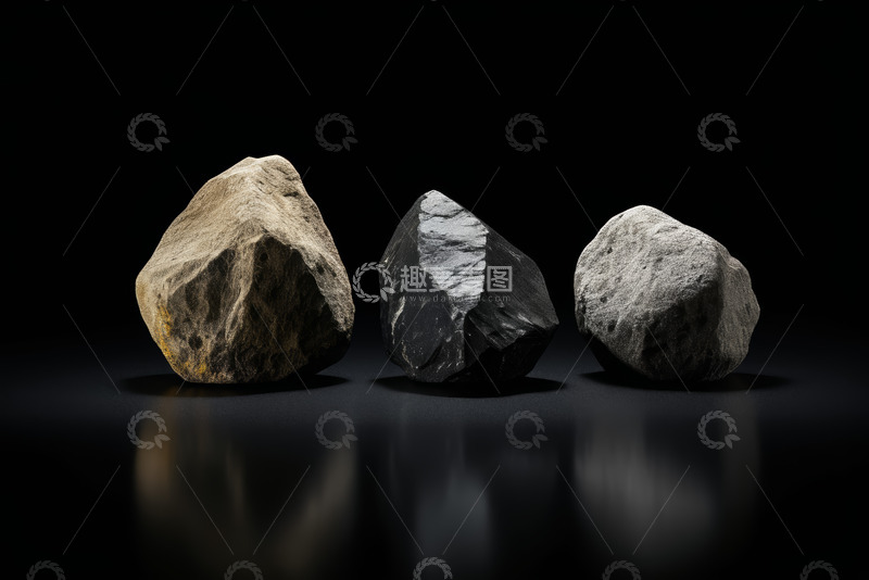 高清大图下载【趣麦麦图】黑色背景下的三块岩石