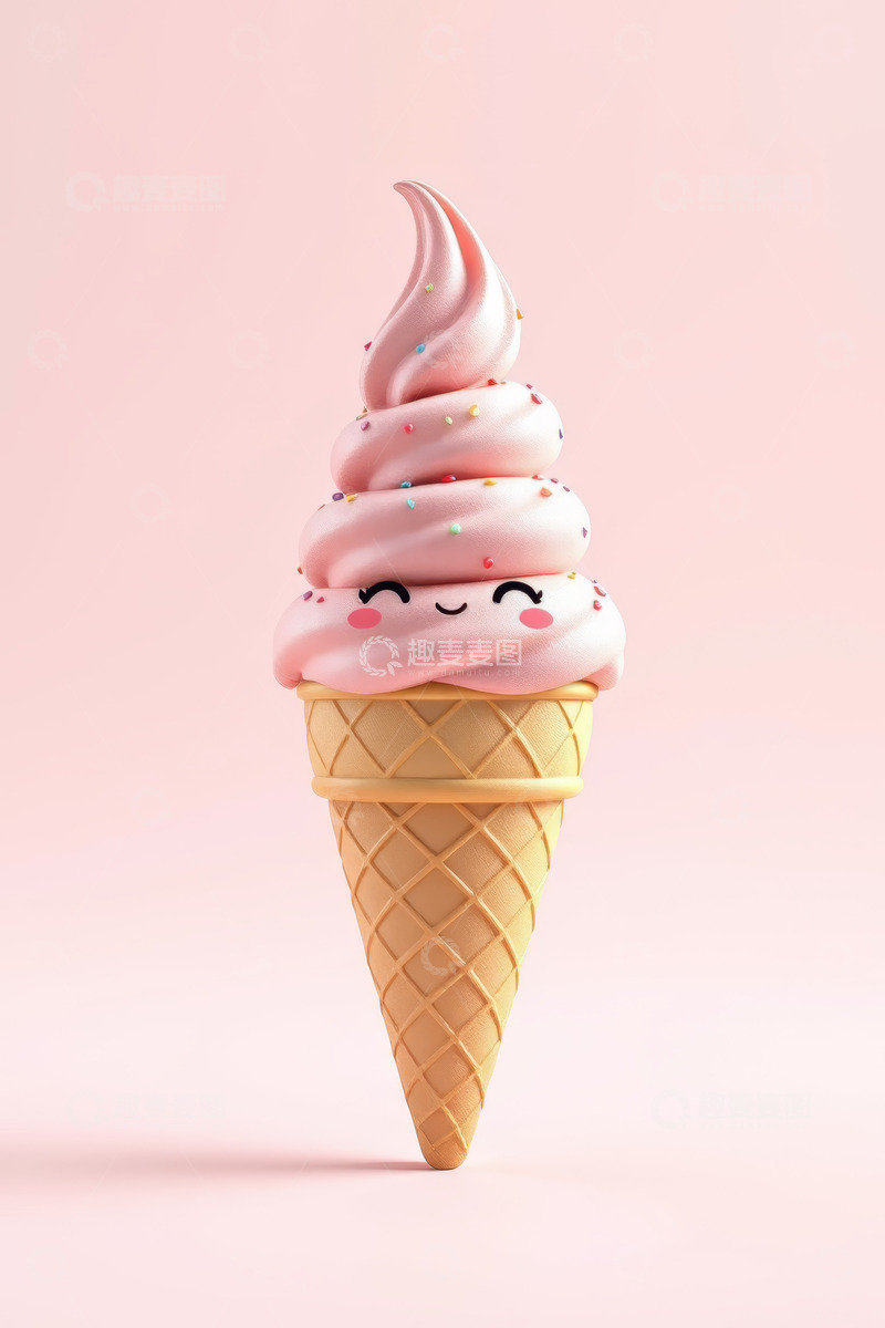高清大图下载【趣麦麦图】粉色卡通冰淇淋甜筒