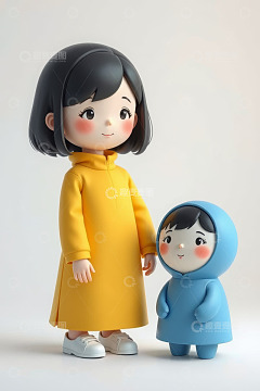 卡通风格大小女孩人偶