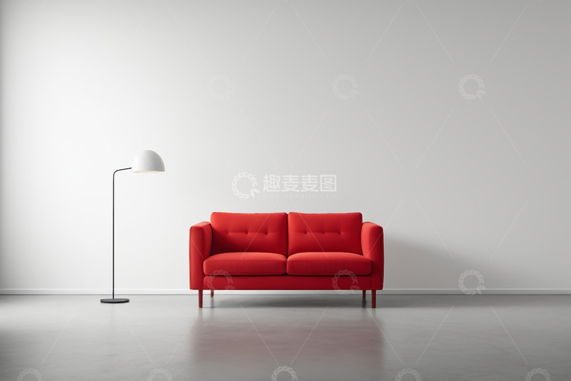 高清大图下载【趣麦麦图】室内红色沙发与落地灯场景