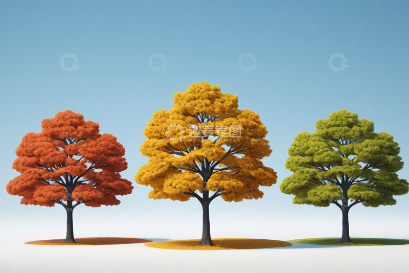 高清大图下载【趣麦麦图】三棵不同季节色彩的树木