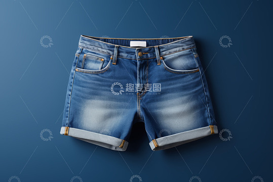 蓝色牛仔短裤特写