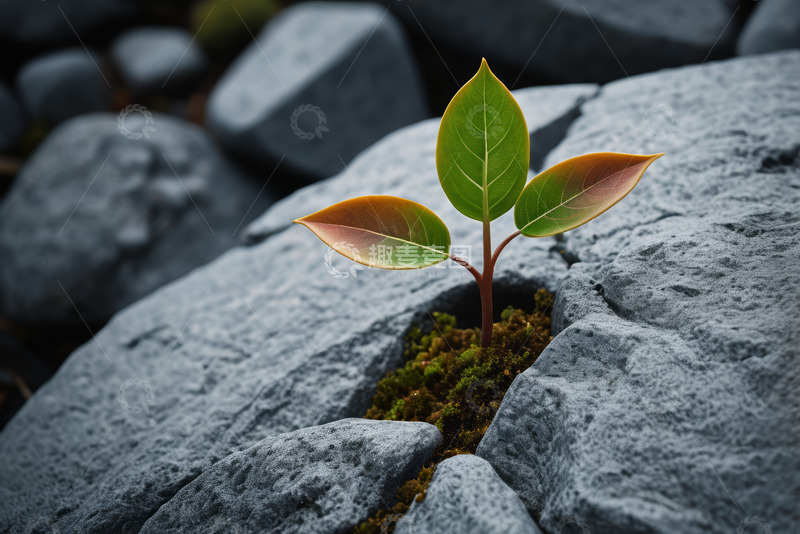 高清大图下载【趣麦麦图】岩石缝隙中生长的嫩绿幼苗