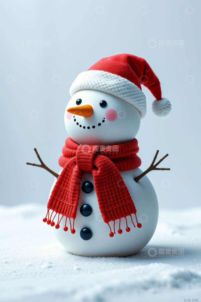 高清大图下载【趣麦麦图】戴圣诞帽围巾的雪人装饰