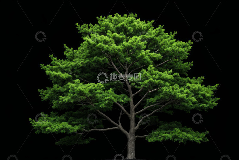 高清大图下载【趣麦麦图】黑色背景下的绿色树木素材