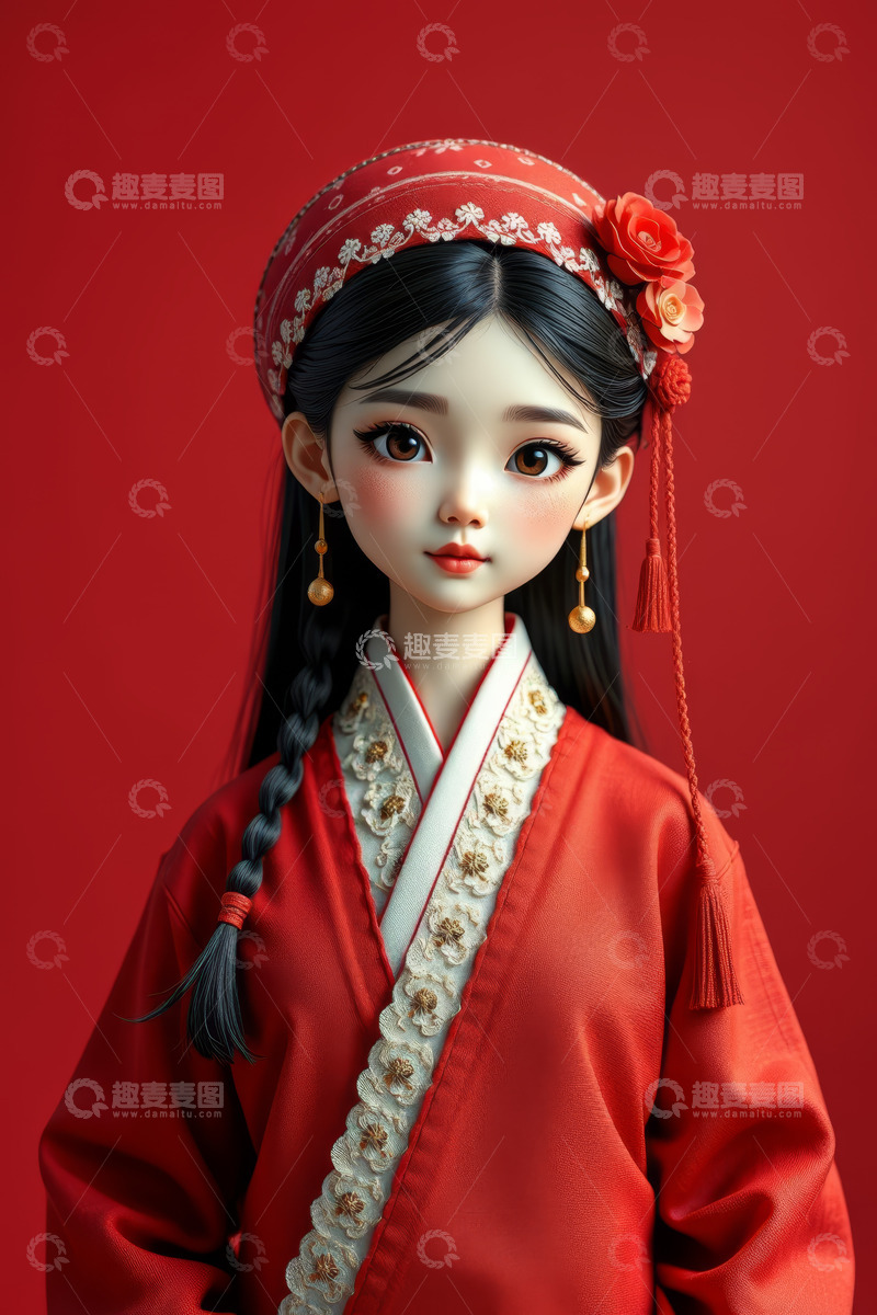 高清大图下载【趣麦麦图】红衣古装少女肖像