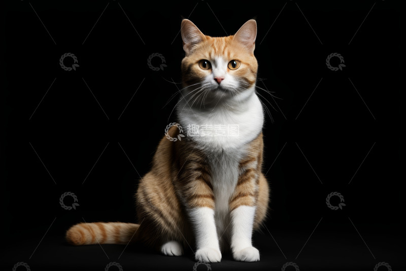 高清大图下载【趣麦麦图】橘白相间猫咪正面坐姿