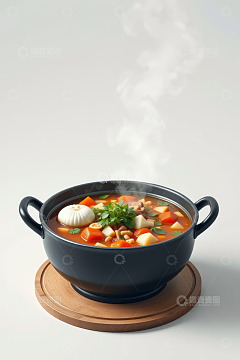 热气腾腾的蔬菜汤美食特写