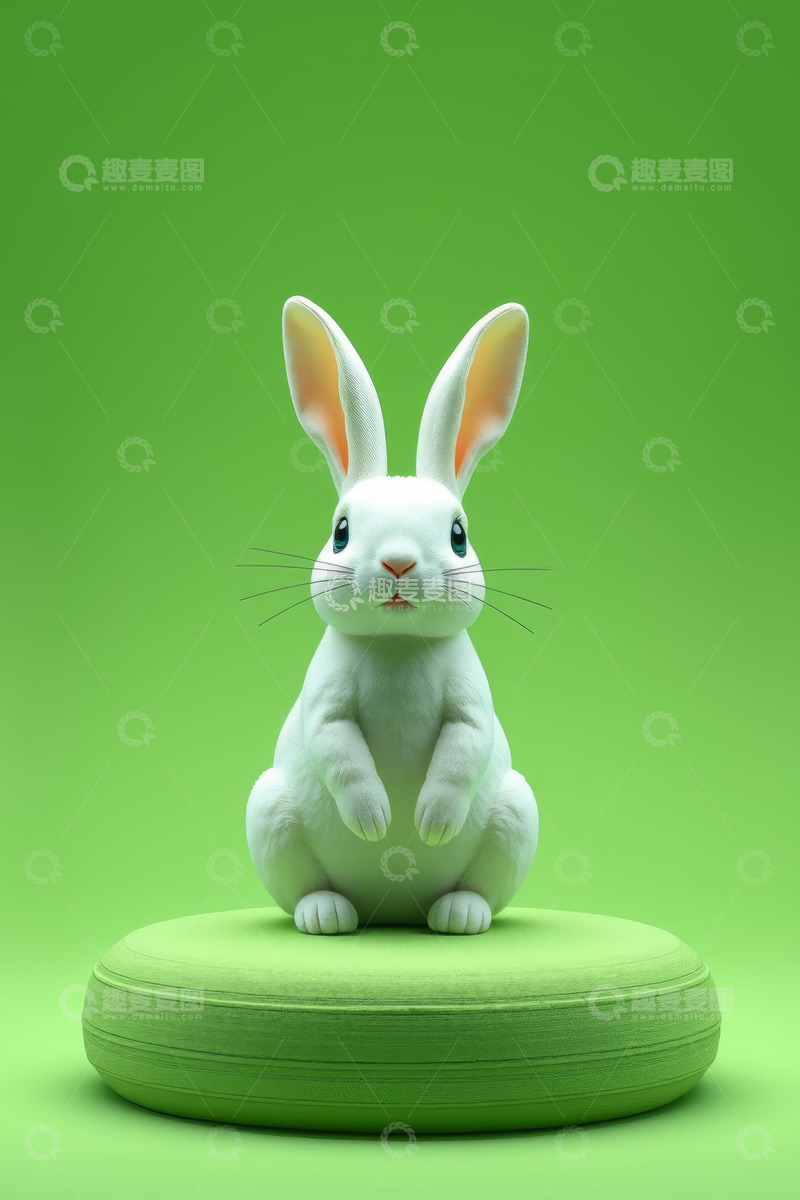 高清大图下载【趣麦麦图】绿色背景上的白兔形象