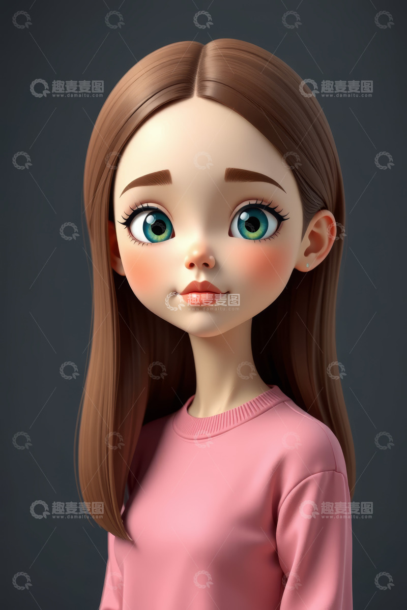 高清大图下载【趣麦麦图】卡通女孩正面肖像