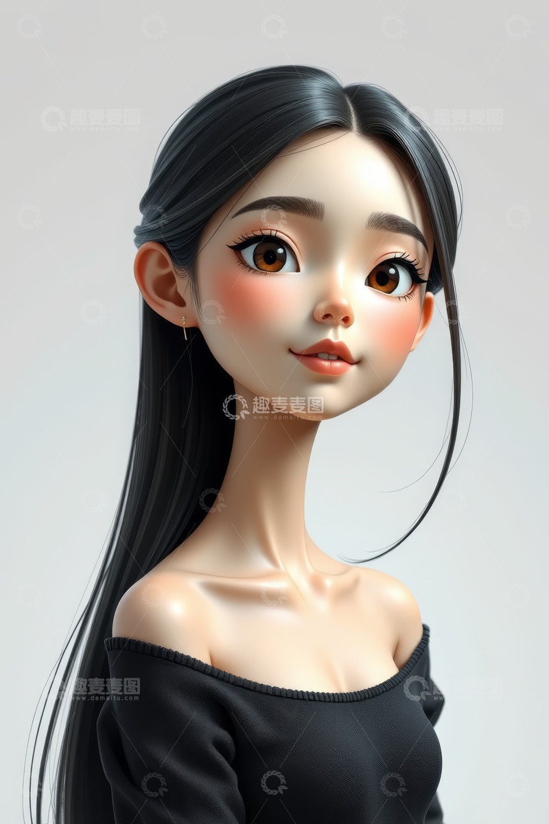 高清大图下载【趣麦麦图】黑发女孩半身特写