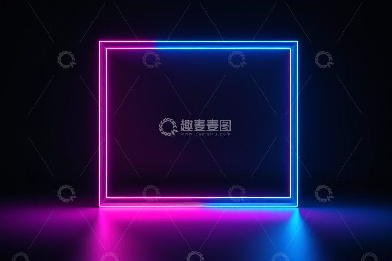 高清大图下载【趣麦麦图】黑色背景中的霓虹发光方框