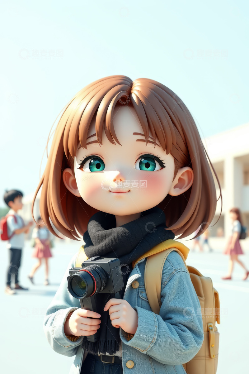 高清大图下载【趣麦麦图】手持相机的卡通女孩