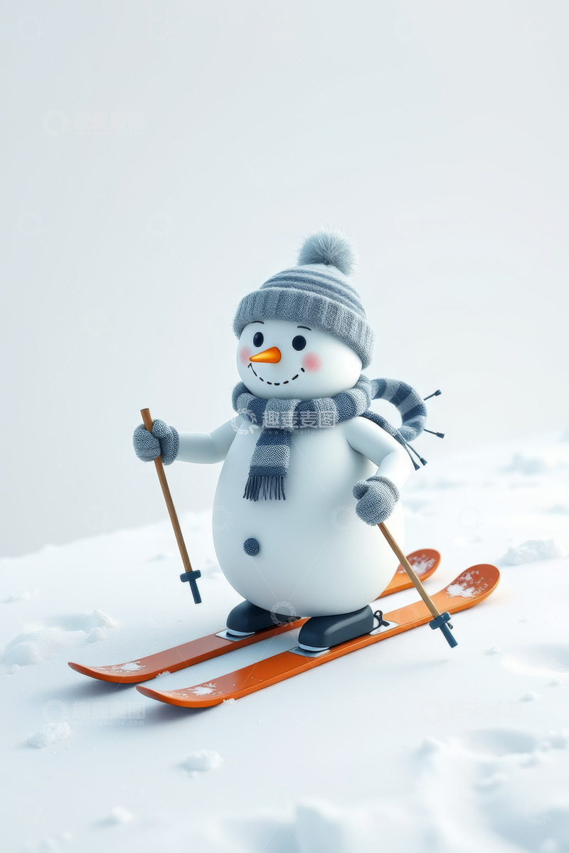 高清大图下载【趣麦麦图】滑雪的雪人形象