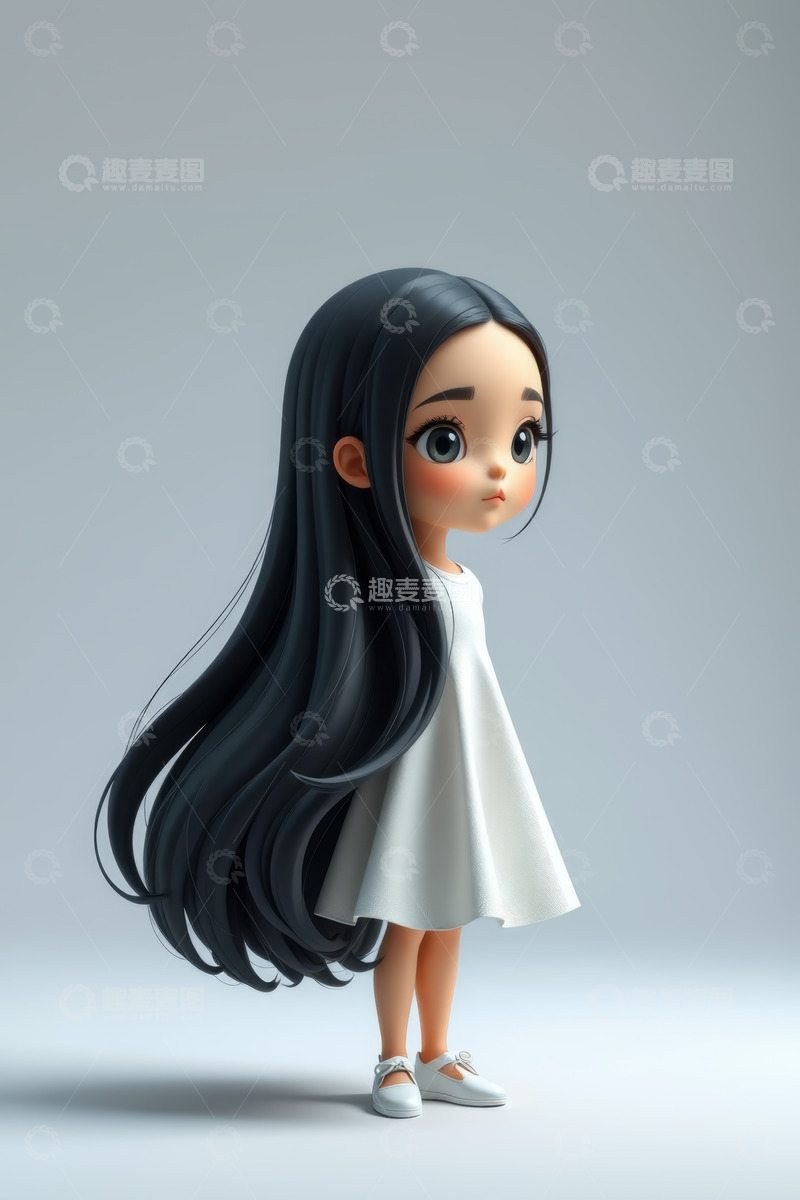 高清大图下载【趣麦麦图】3D卡通长发小女孩站立形象