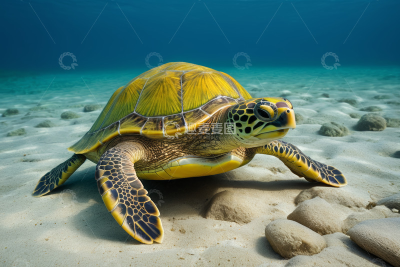 高清大图下载【趣麦麦图】海底游动的海龟素材