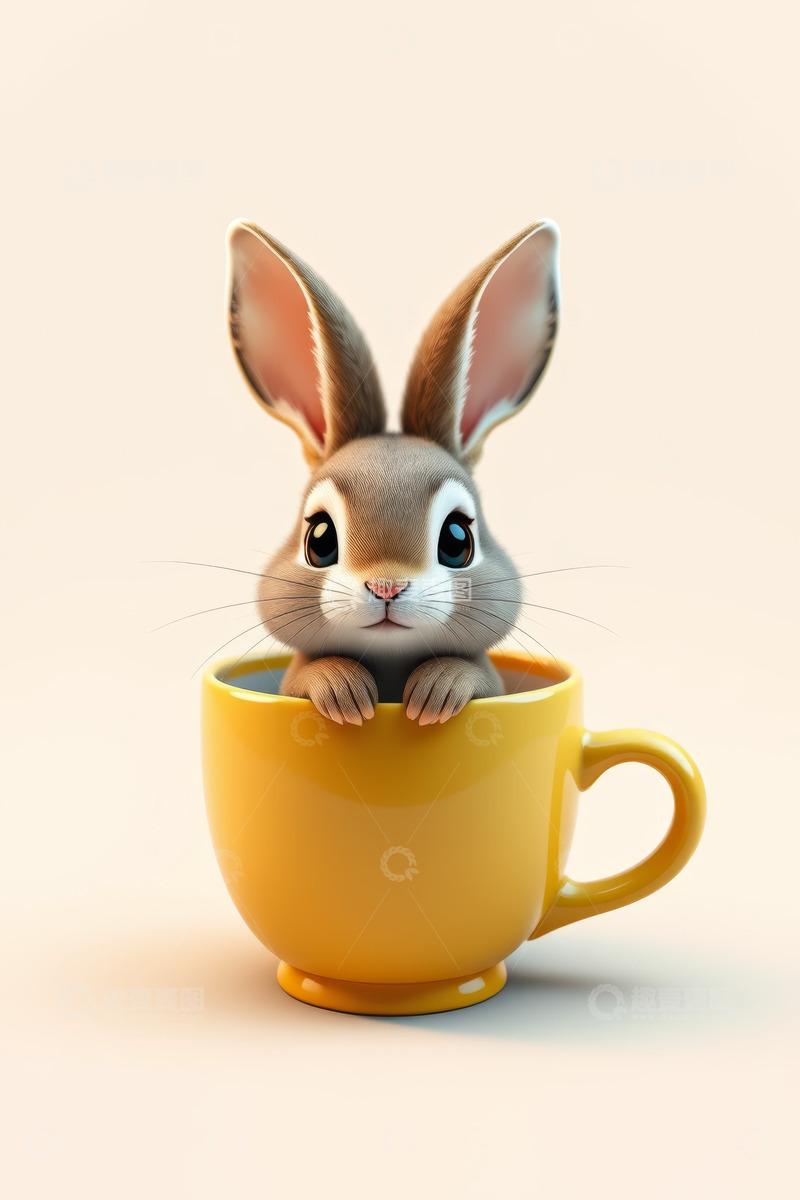 高清大图下载【趣麦麦图】黄色杯子中可爱兔子形象素材