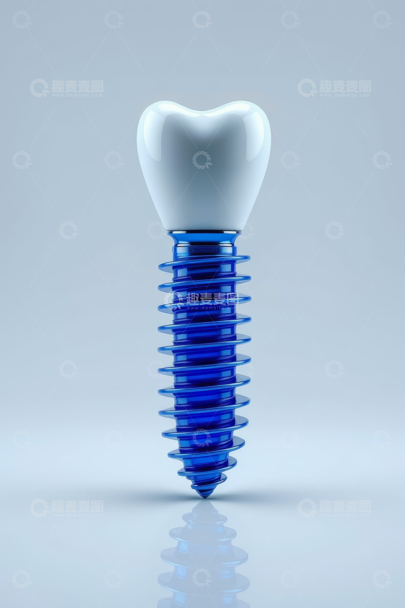 高清大图下载【趣麦麦图】蓝色种植牙3D模型展示