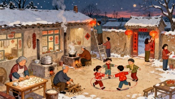 过年的一家人插画