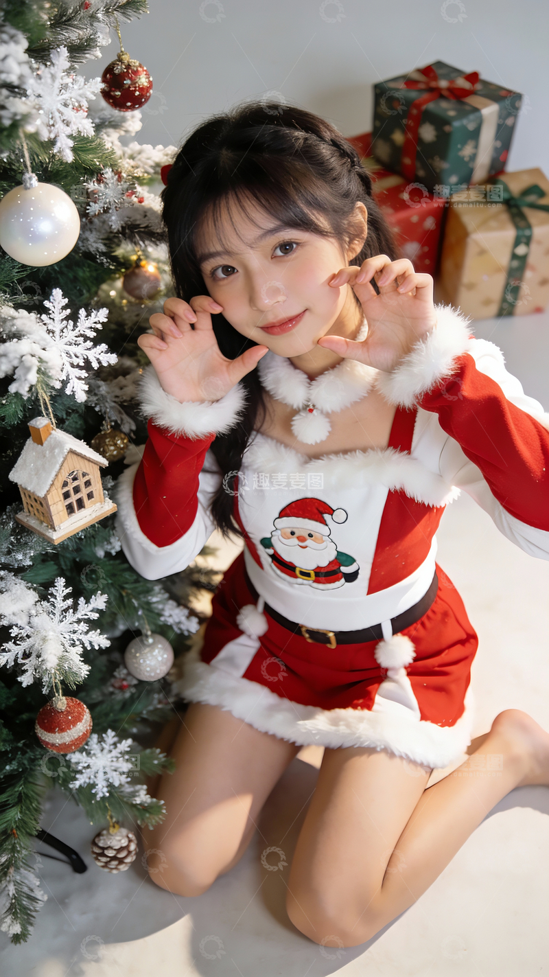 源文件下载【趣麦麦图】圣诞树边的女孩1