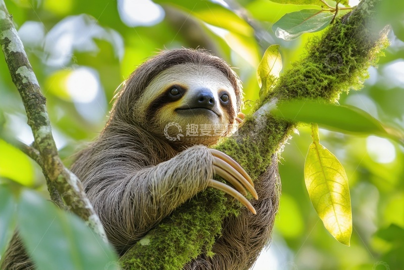 高清大图下载【趣麦麦图】趴在树枝上的一只树懒