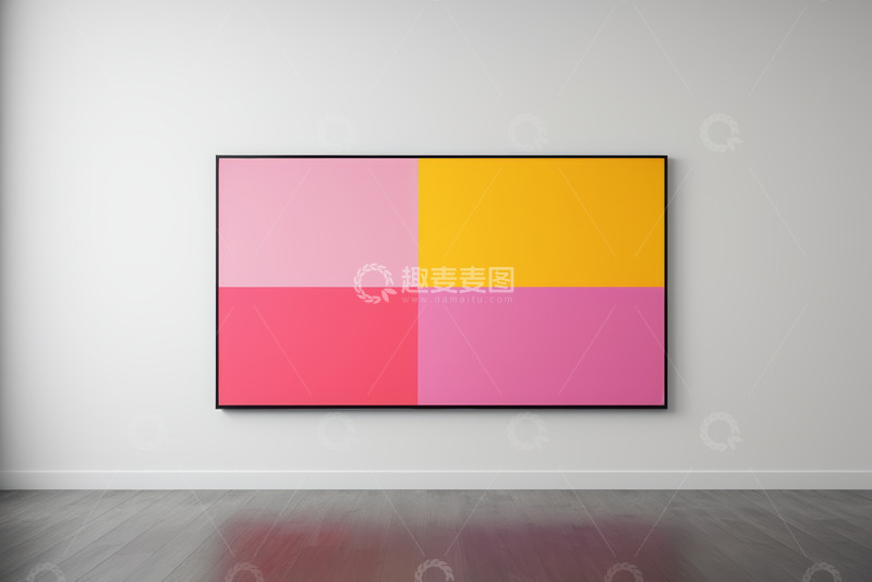 高清大图下载【趣麦麦图】挂于白墙的彩色抽象装饰画