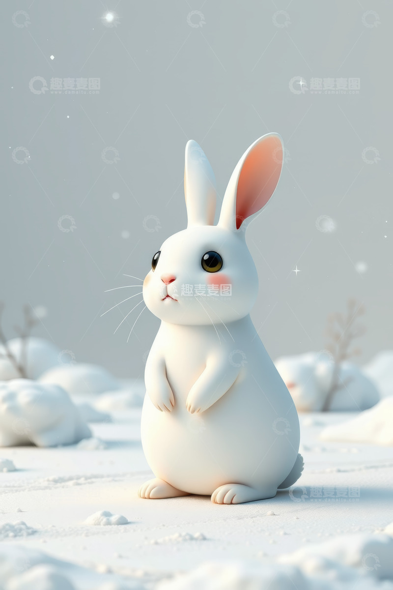 高清大图下载【趣麦麦图】可爱白兔雪地卡通形象