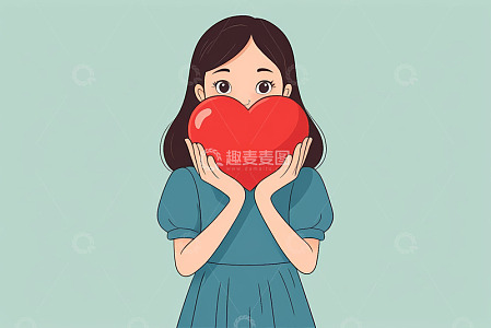 女孩双手捧红心插画