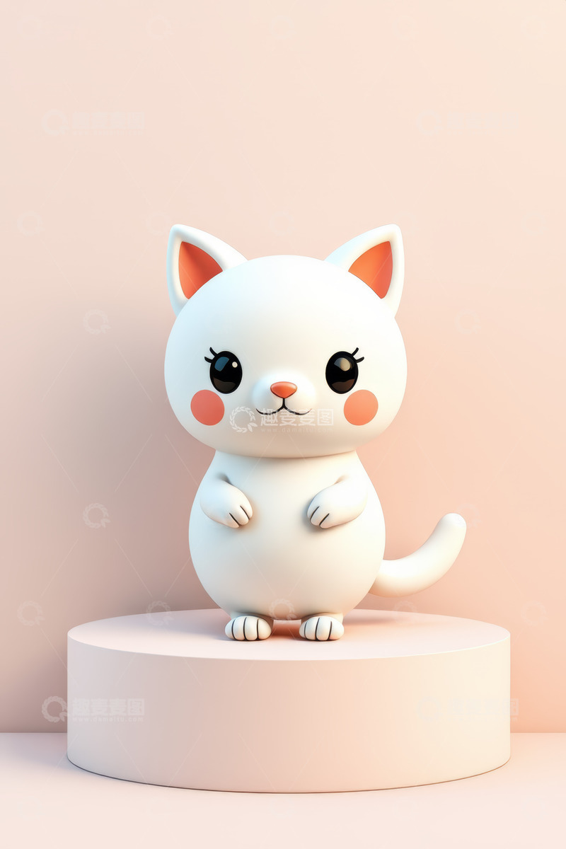 高清大图下载【趣麦麦图】可爱卡通小猫站在圆台上