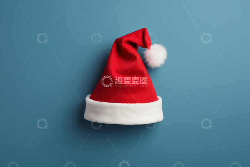 高清大图下载【趣麦麦图】蓝色背景上的红色圣诞帽