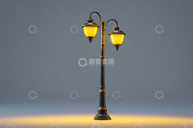 高清大图下载【趣麦麦图】双灯头复古路灯效果图