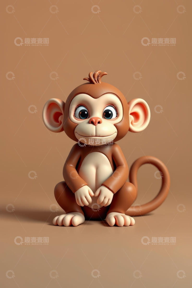 高清大图下载【趣麦麦图】可爱动画小猴子蹲坐姿态