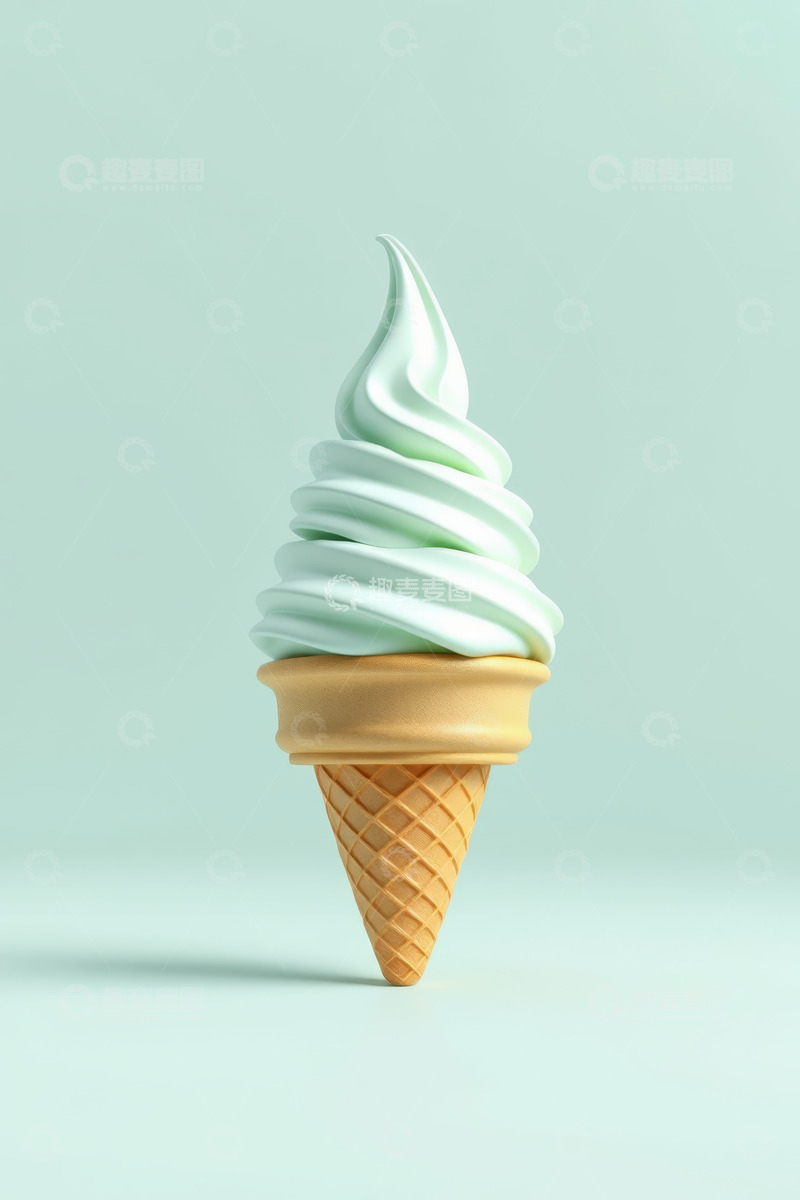 高清大图下载【趣麦麦图】浅绿色冰淇淋甜筒特写