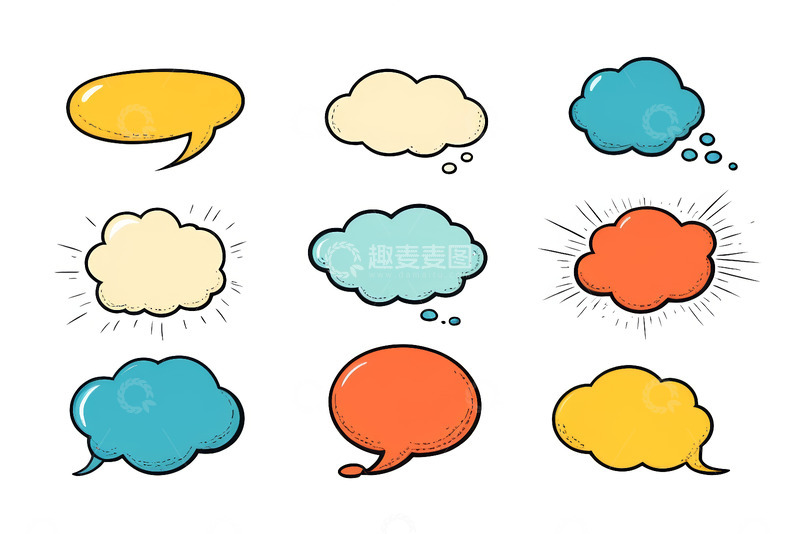 高清大图下载【趣麦麦图】多彩卡通风格对话气泡素材