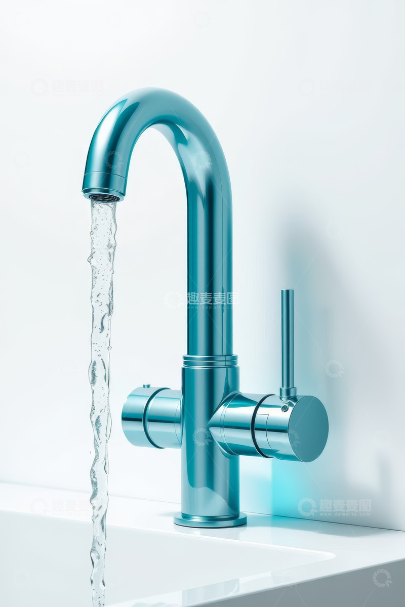 高清大图下载【趣麦麦图】蓝色水龙头流水特写